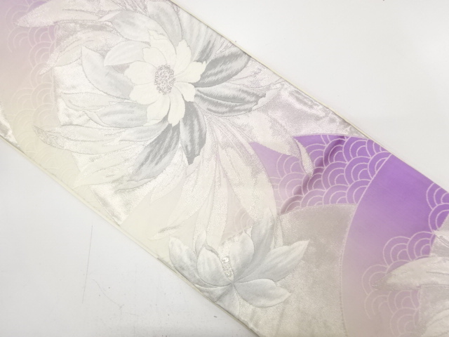 JAPANESE KIMONO / ANTIQUE FUKURO OBI / SILK / WOVEN FLOWER & SEIGAIHA